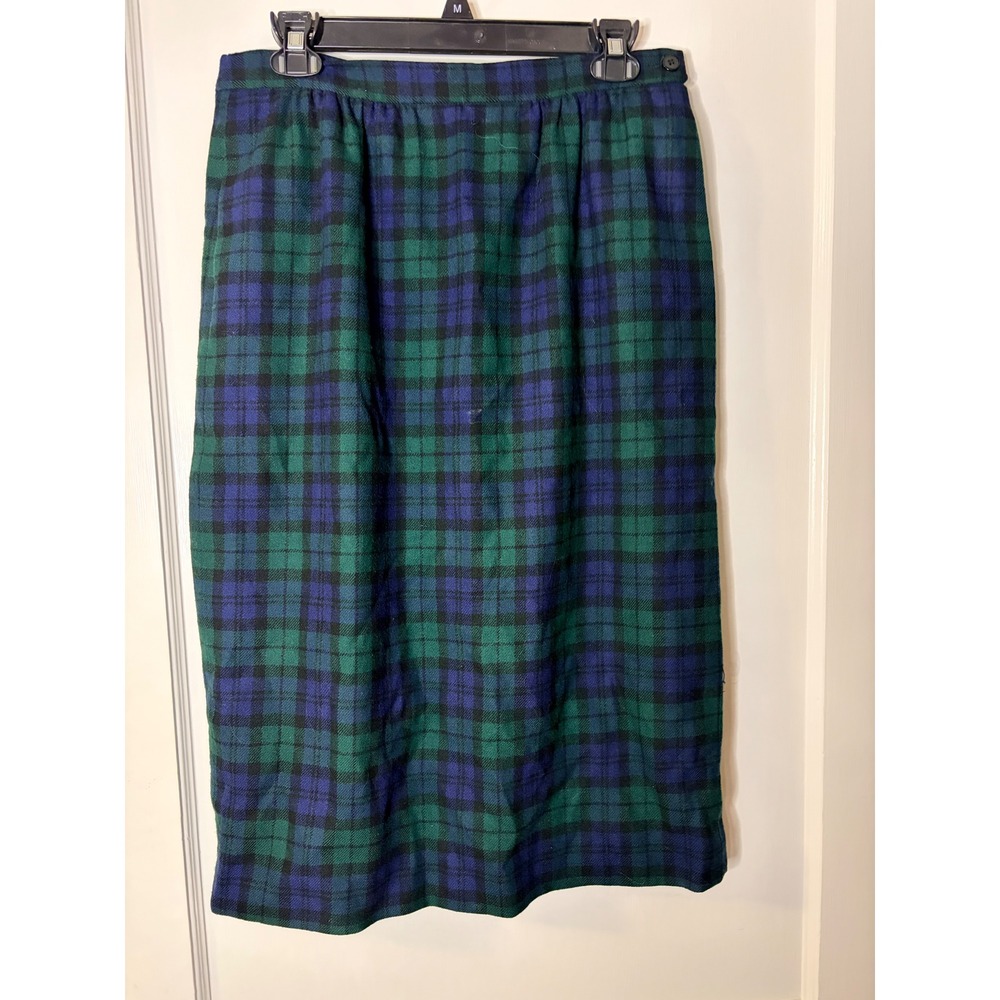 Vintage Pendleton Black Watch Tartan Plaid Wool Midi Skirt Size 12 Made in USA